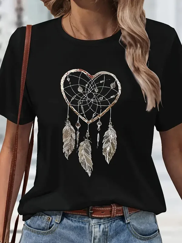 T-Shirt met Hart & Dreamcatcher - zwart