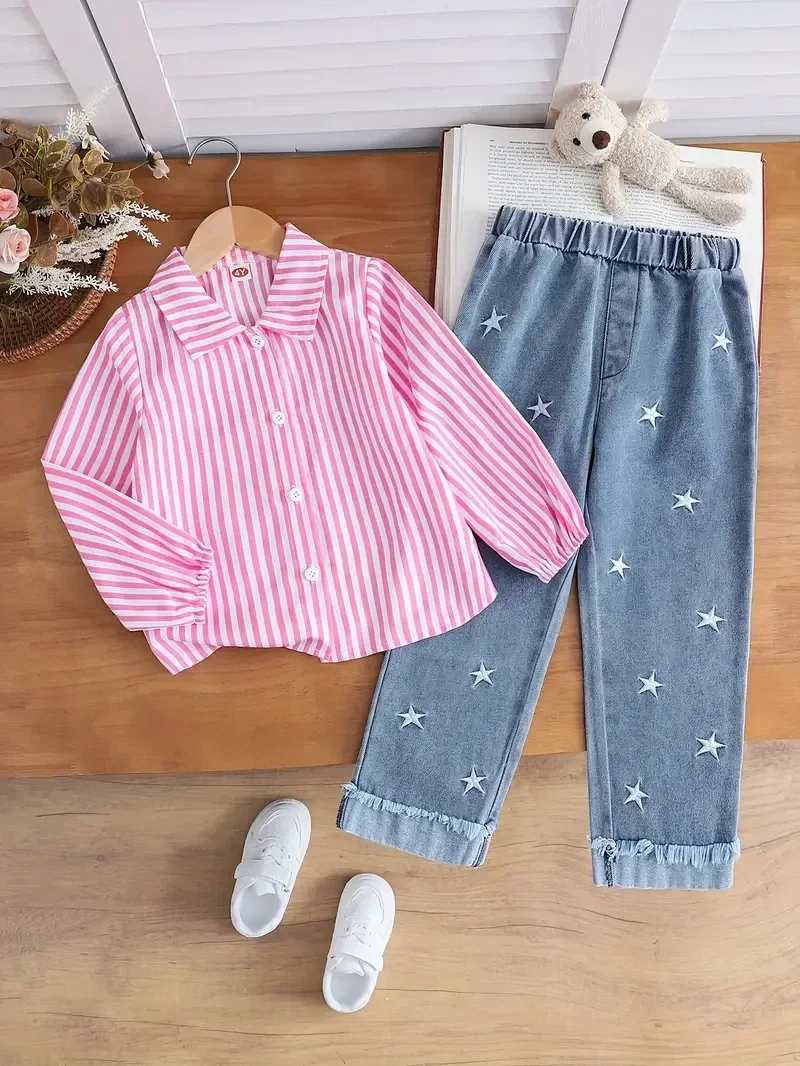 2-delige set gestreept - roze