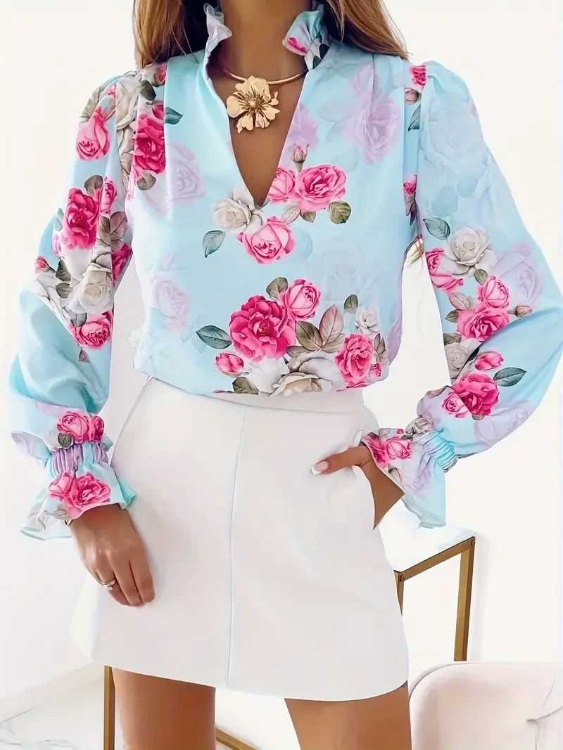 Blouse met Bloemenprint - lichtblauw