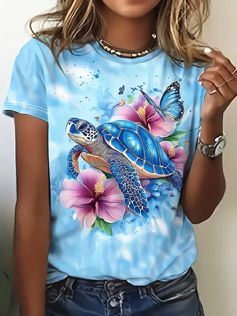 T-shirt -  Zeeschildpad & Bloemenprint