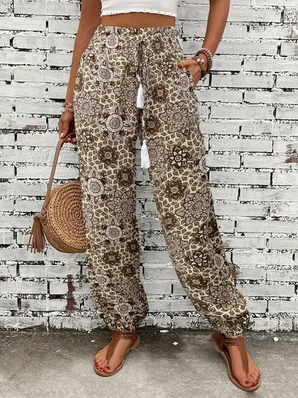 Broek met drukke print - bruin