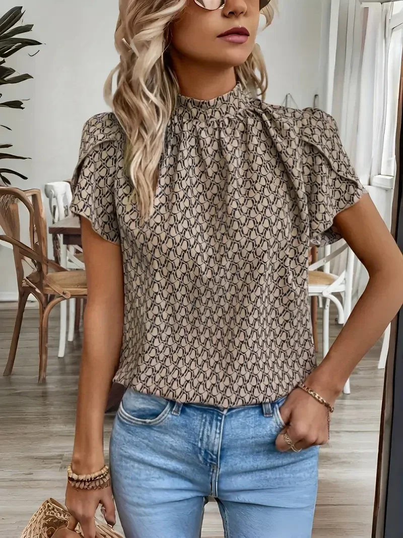 Blouse met Geometrische Print - beige