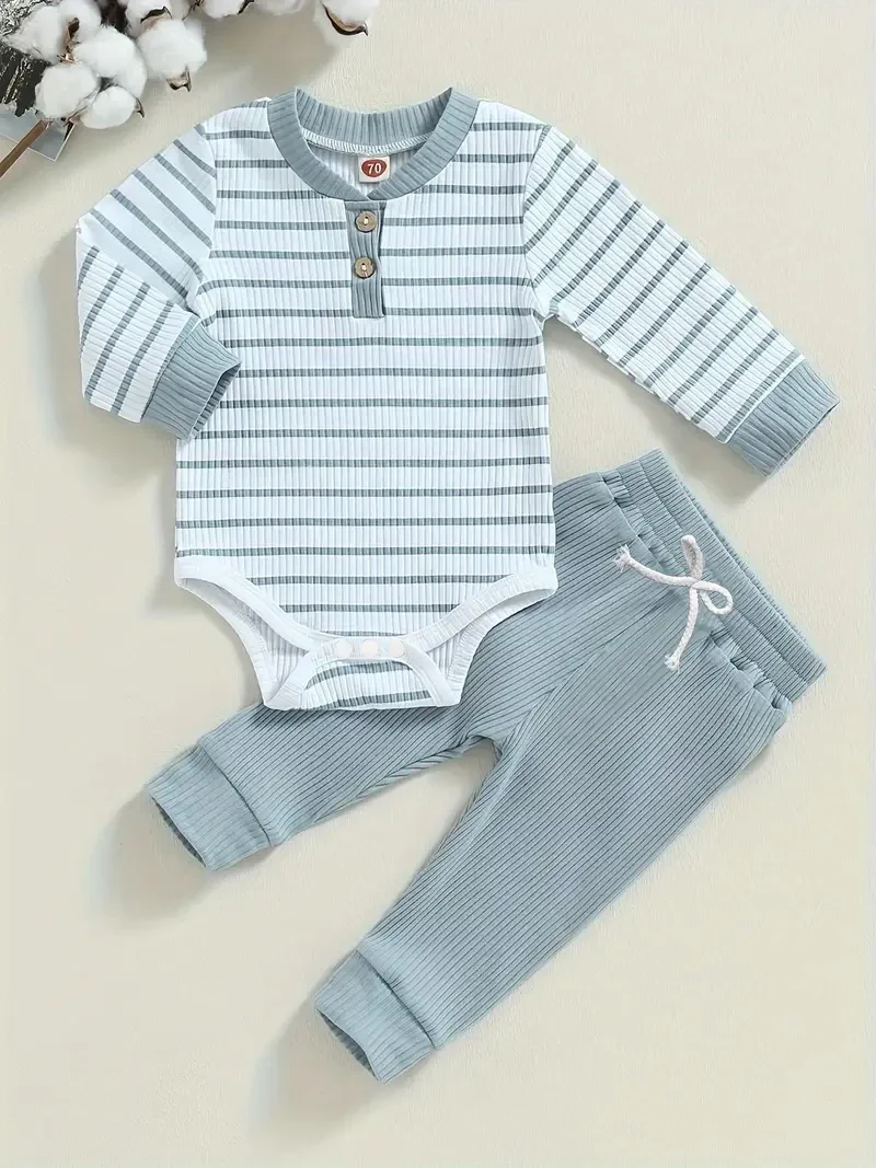 Romper en broek set - blauw/grijs