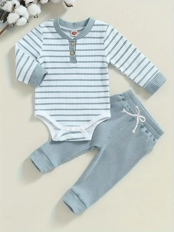 Romper en broek set - blauw/grijs