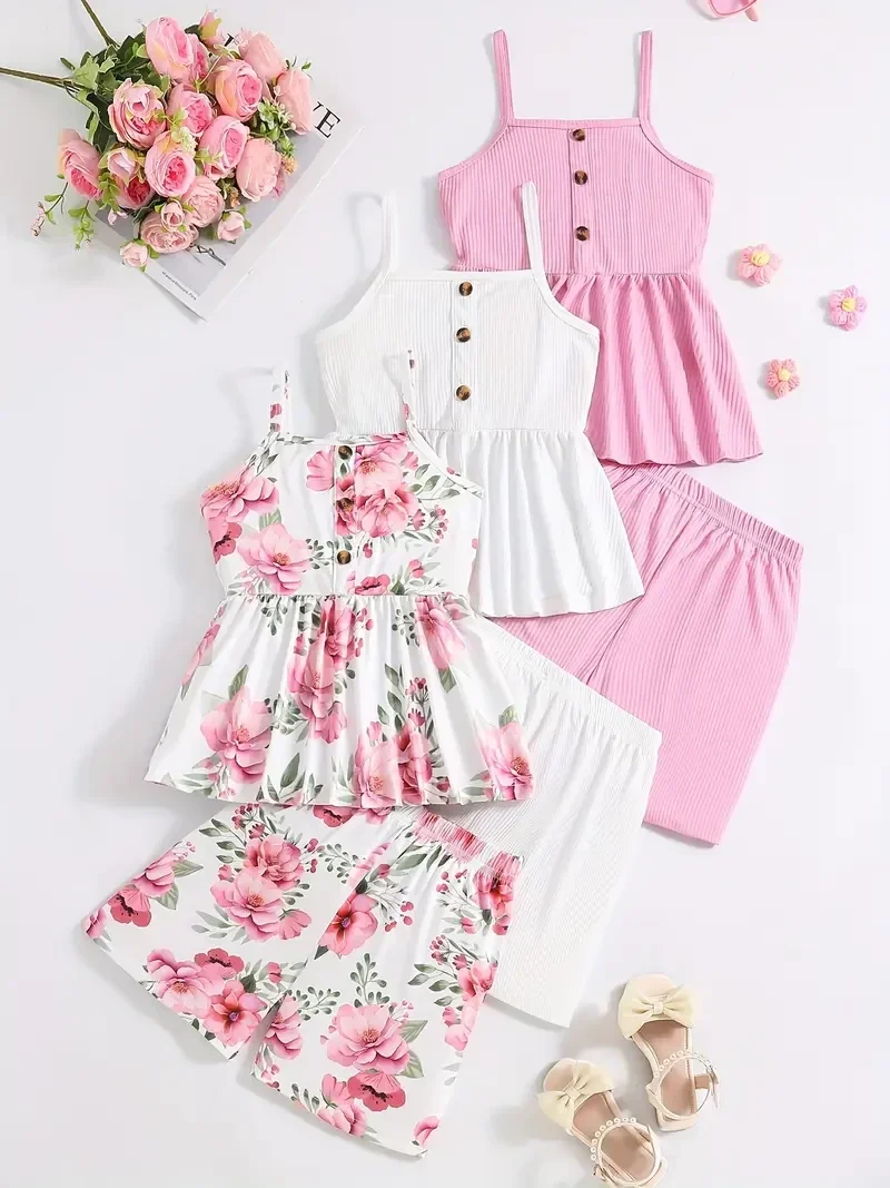 3-delig top met short - roze/wit