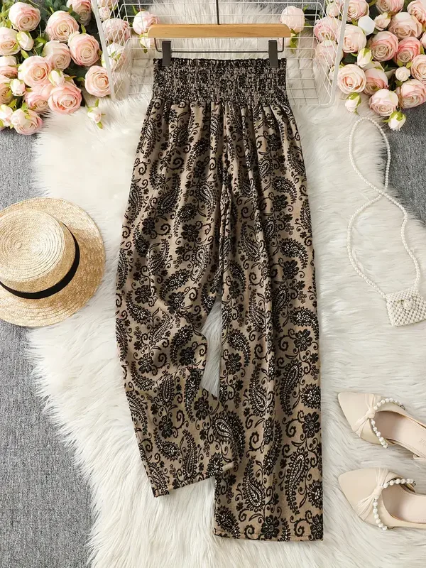 Bloemenprint Wijde Broek - khaki