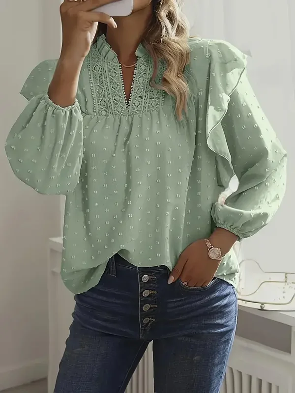 Zwitserse Dot V-hals Blouse