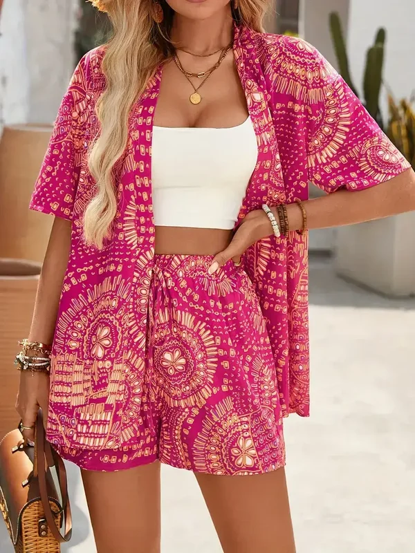 Korte Mouw Shorts Set - roze