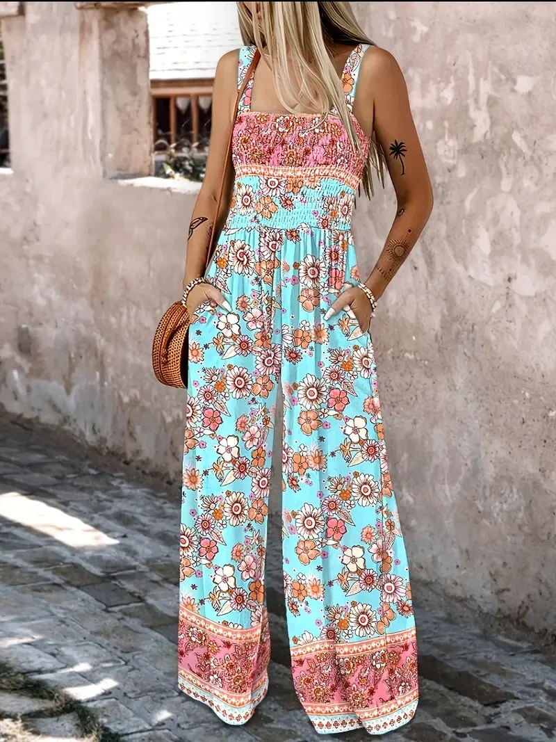 Damesjumpsuit met Bloemenprint - lichtblauw
