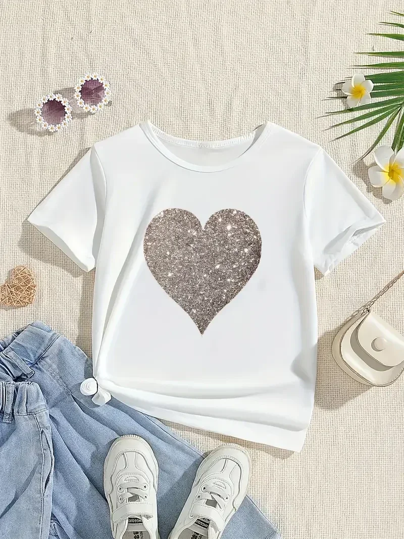 T-shirt met zilver hart - wit