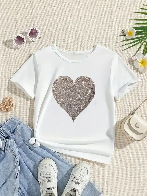 T-shirt met zilver hart - wit