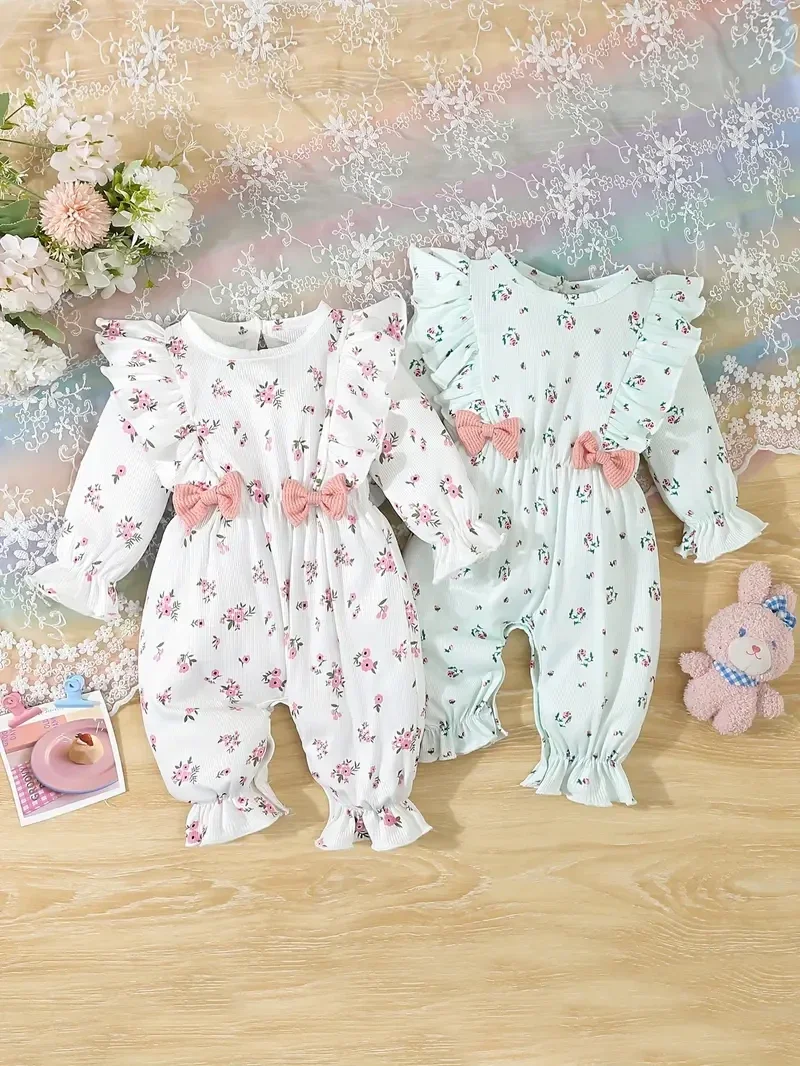 2-delig - Romper met schattige strik en bloemenpatroon