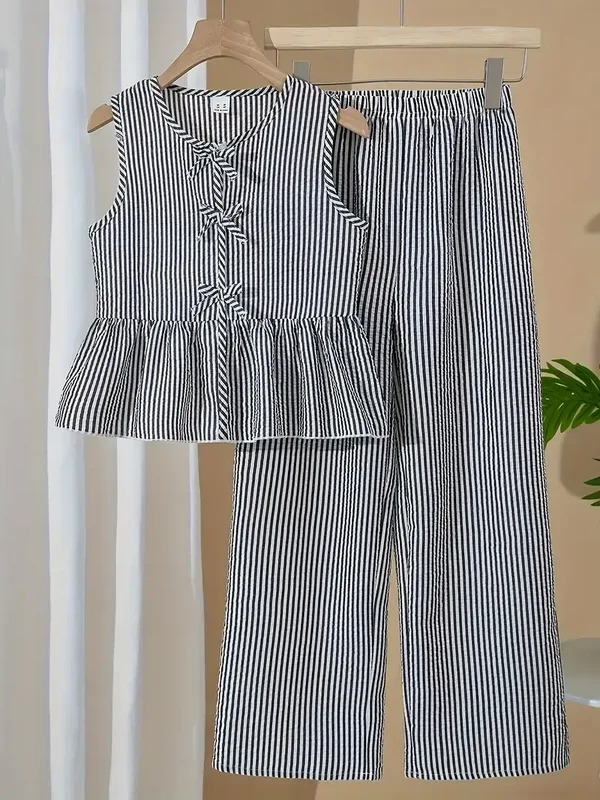 2-delige set gestreepte ruffle - zwart