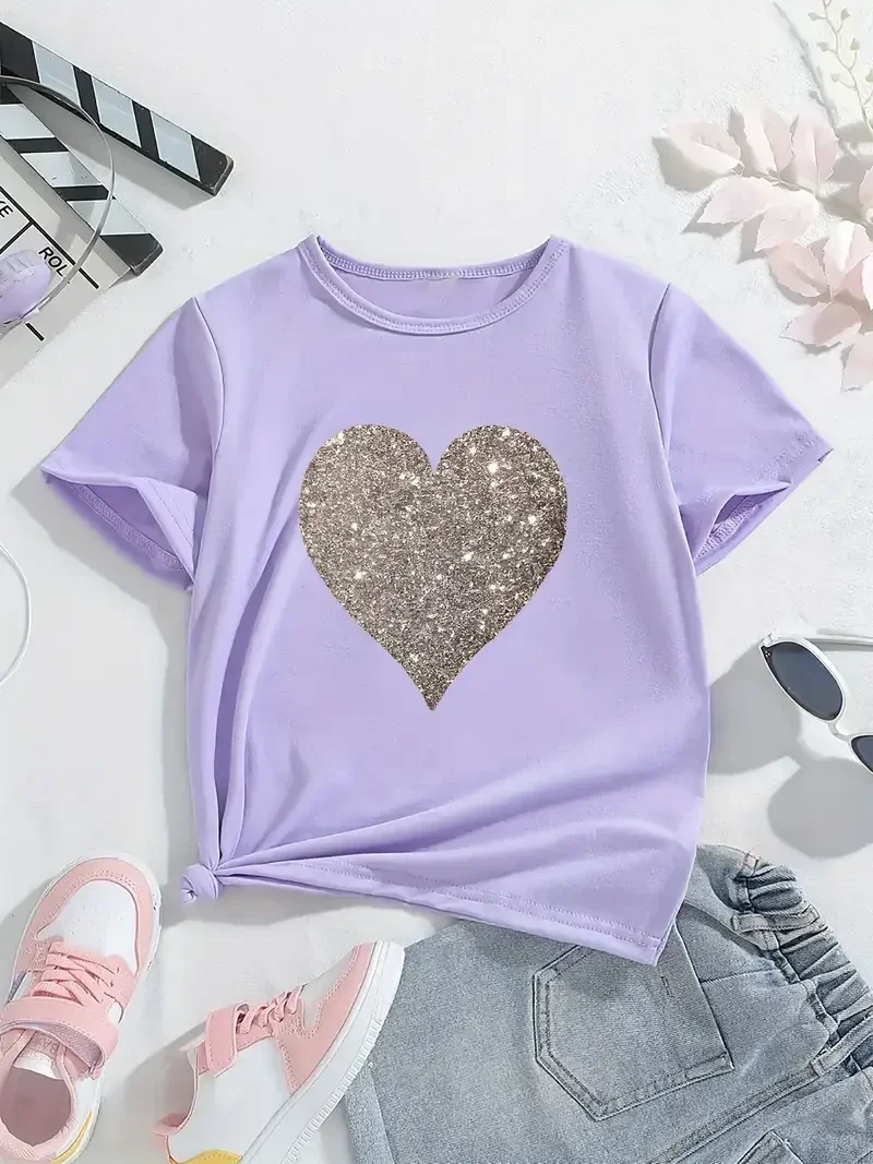 T-shirt met zilver hart - lila