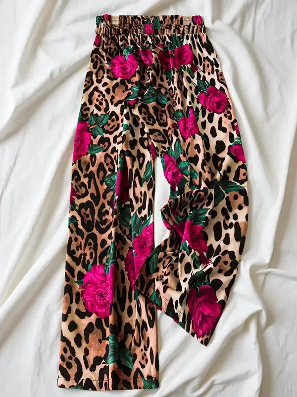 Bloemen & Luipaardprint Wijde Broek