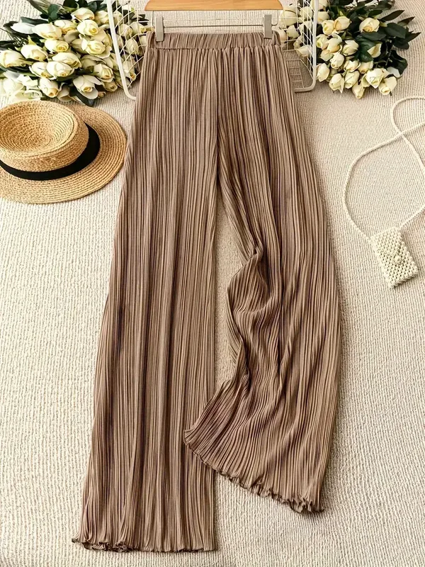 Broek met elastische tailleband - koffiekleur