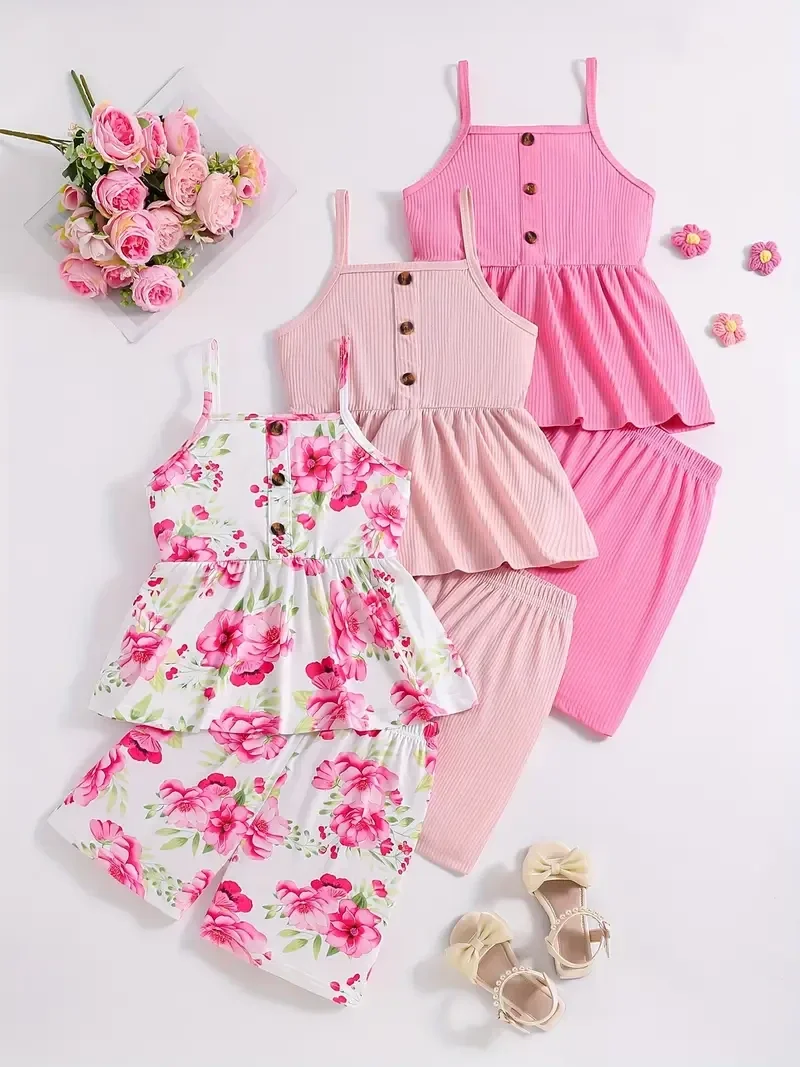 3-delig top met short - roze