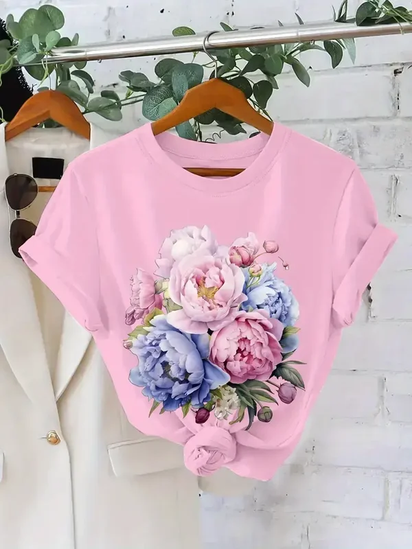 T-shirt bloemen - roze