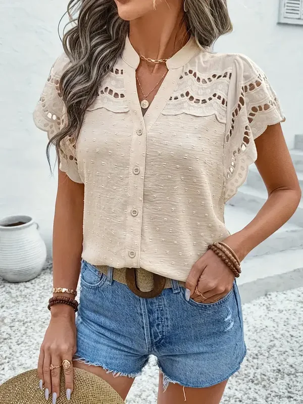 Blouse met kant-borduurwerk - beige