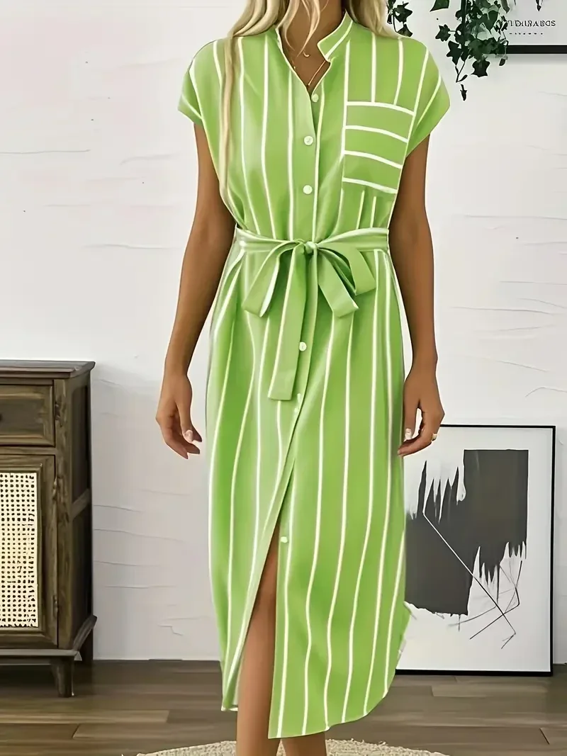 Chique Gestreepte Bandage Overhemdjurk - groen