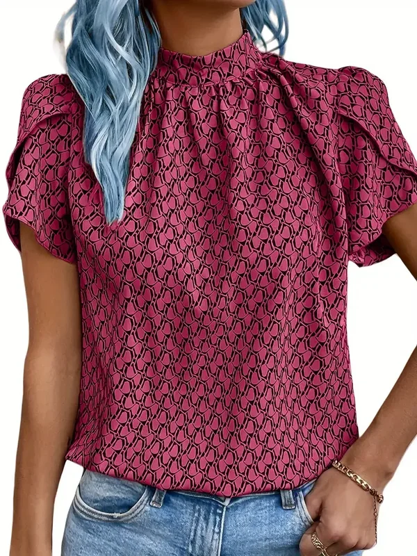Blouse met Geometrische Print - rooskleur
