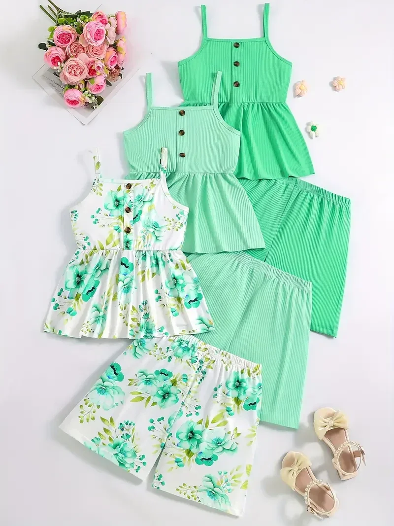 3-delig top met short - groen