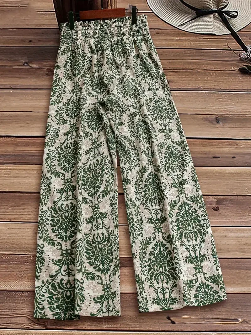Chique Bloemenprint Wijde Broek - groen
