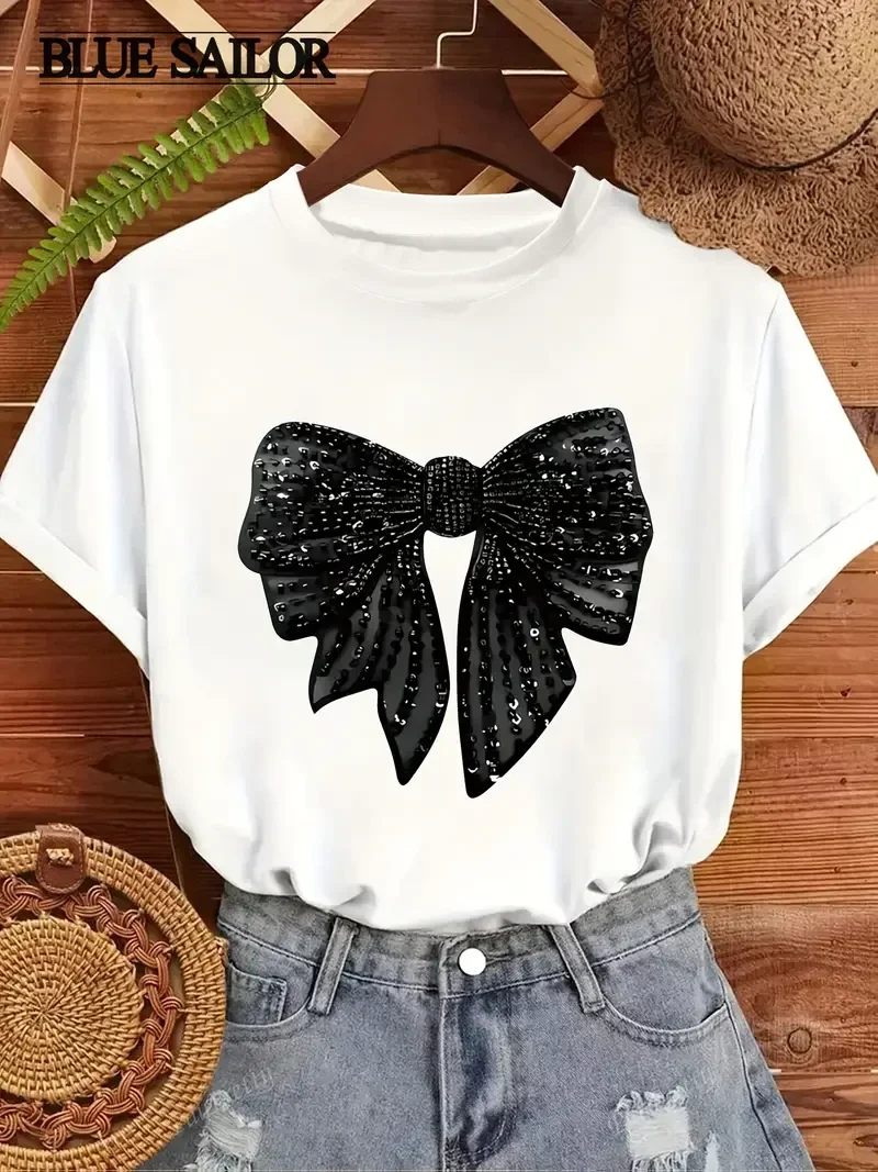 T-shirt met zwarte strik - wit