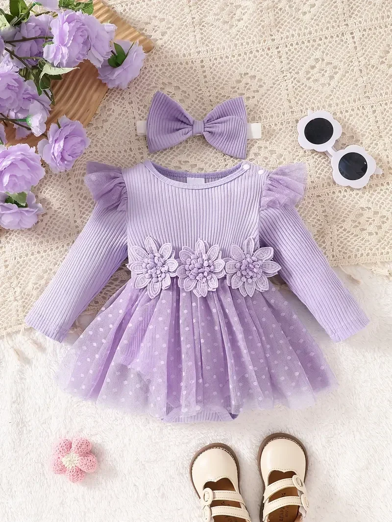 Romper met bloem & kant - lila