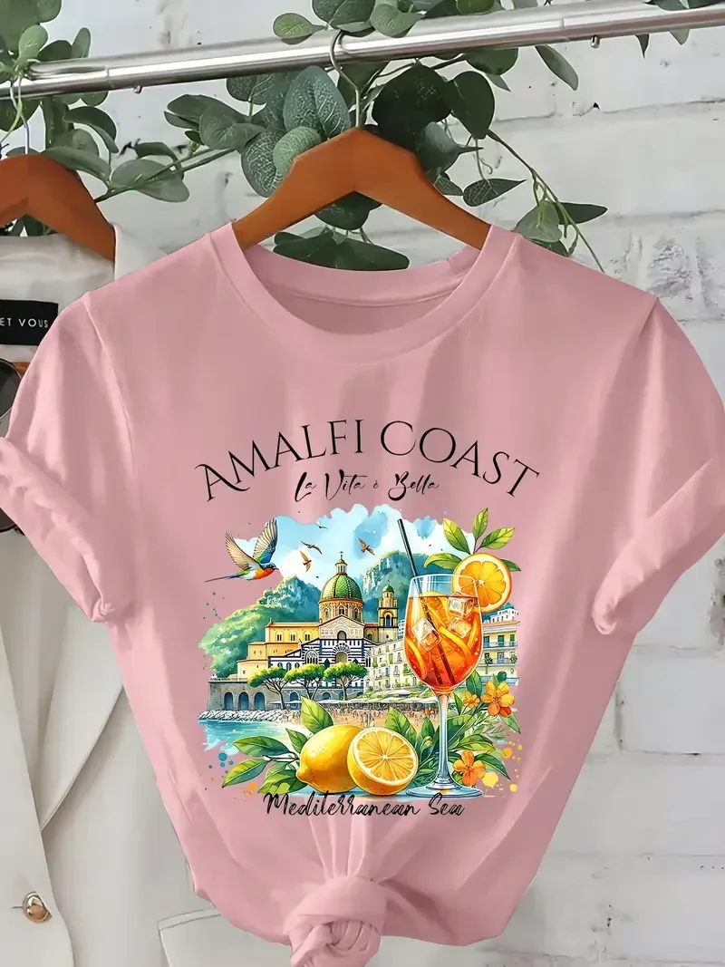 T-shirt Amalfi Coast - roze