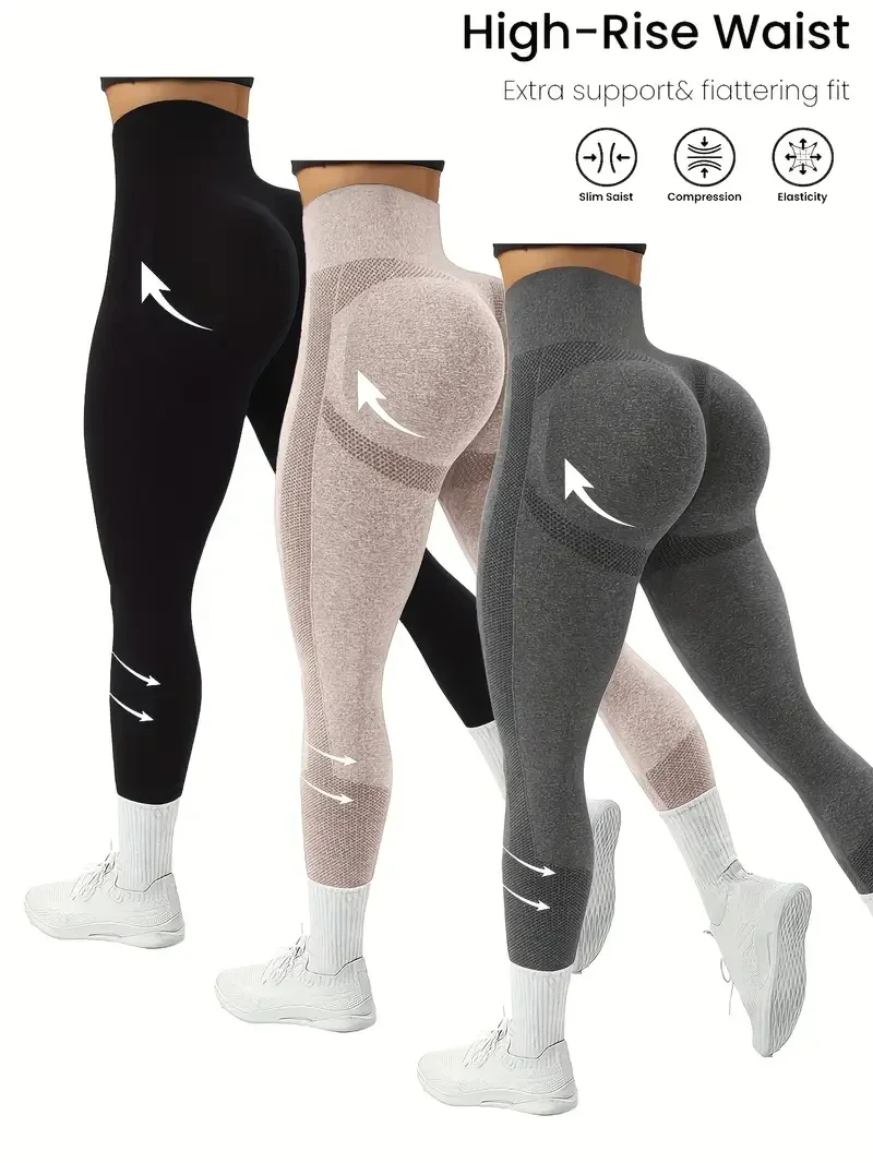 3-delig Hoge Taille Leggings - zwart/beige/grijs