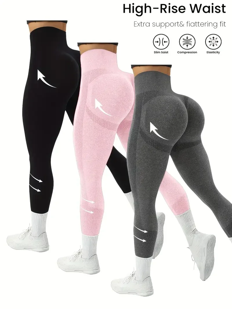 3-delig Hoge Taille Leggings - zwart/roze/grijs