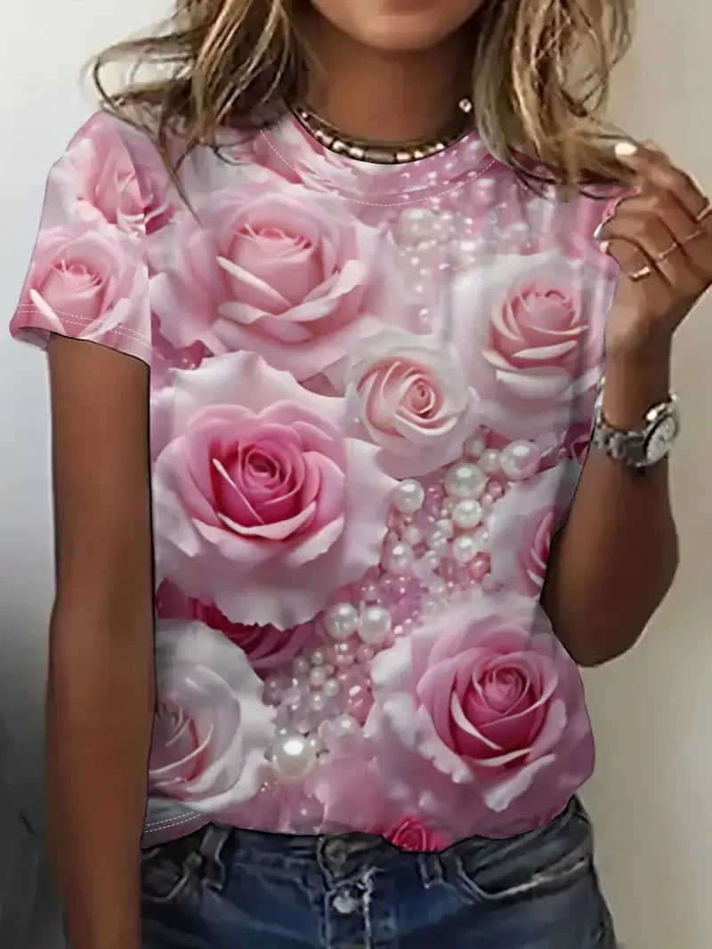 T-shirt met roze rozen