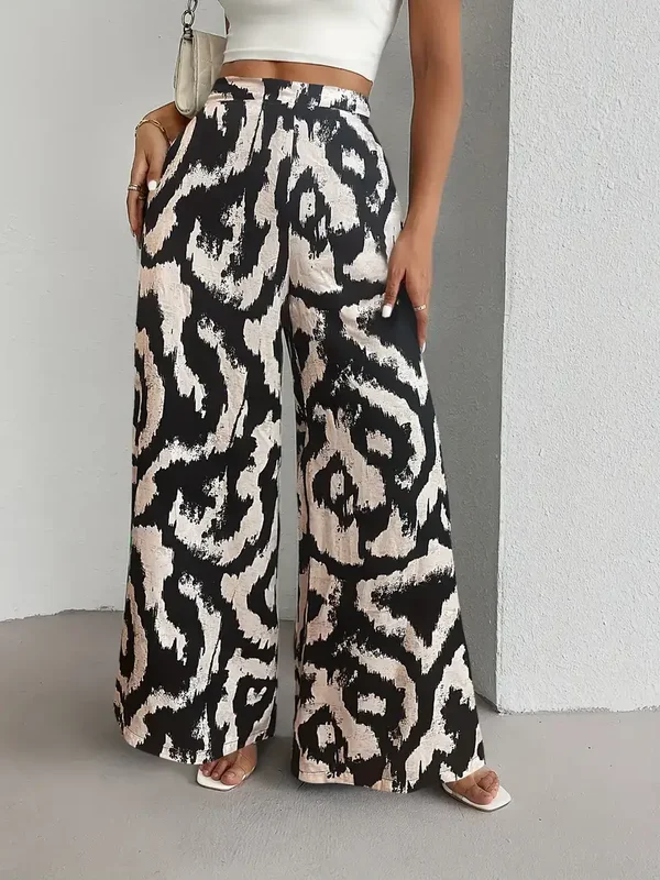 Wijde broek patroon - zwart/wit