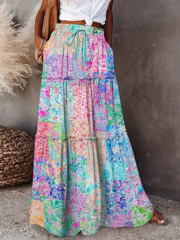 Vrolijke Bloemenprint Lange Rok