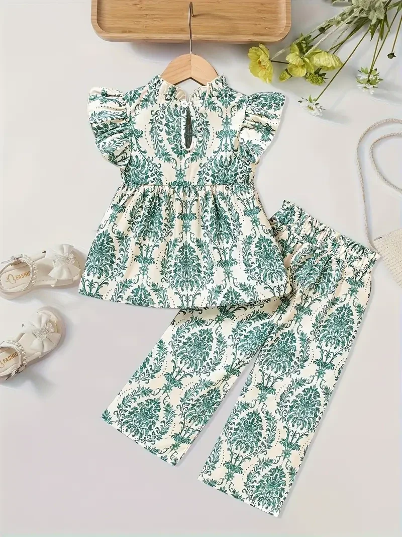 2-delig - chique bloemenprint - groen