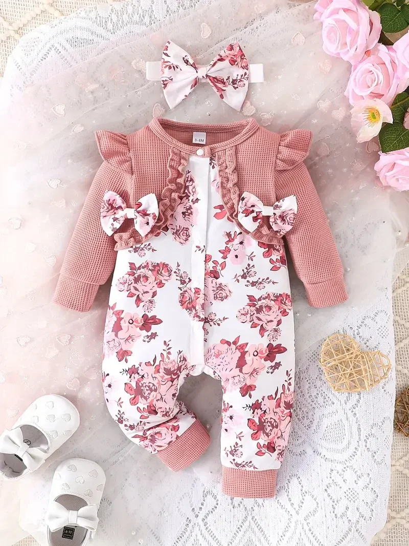 Schattige romper met bloemenprint - roze