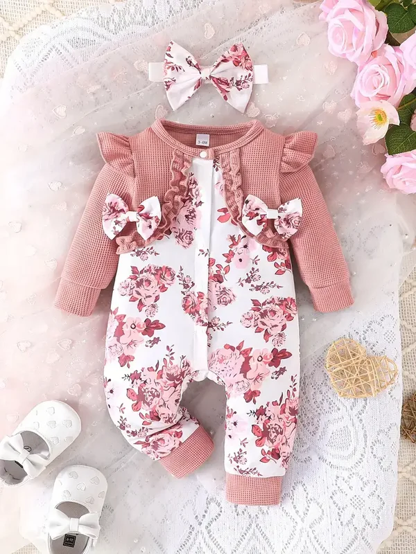 Schattige romper met bloemenprint - roze