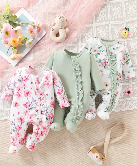 3-delige romperset - Bloemen