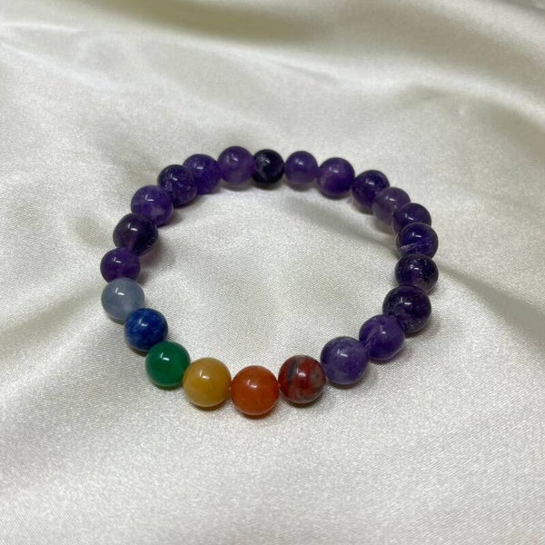 PULSERA PARA LOS 7 VÓRTICES ENERGÉTICOS Y CUARZO AMATISTA