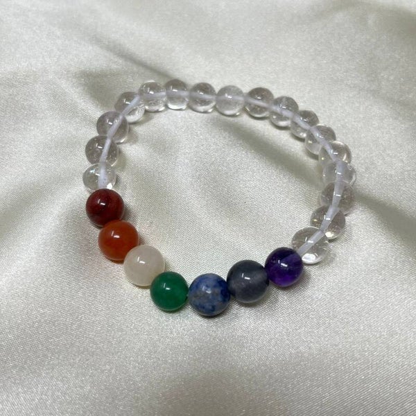 PULSERA PARA LOS 7 VÓRTICES ENERGÉTICOS Y CUARZO BLANCO