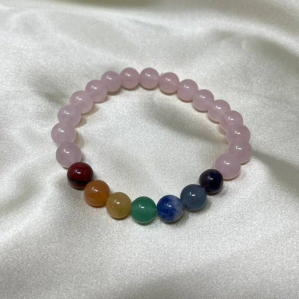 PULSERA PARA LOS 7 VÓRTICES ENERGÉTICOS Y CUARZO ROSA