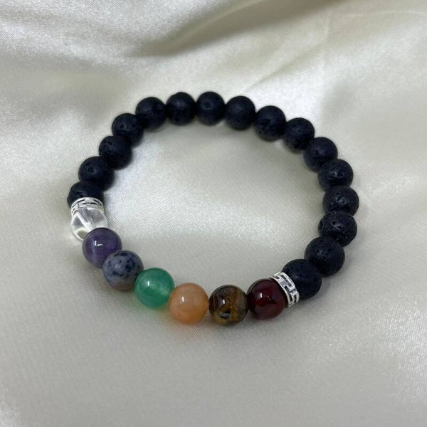PULSERA PARA LOS 7 VÓRTICES ENERGÉTICOS Y PIEDRA VOLCÁNICA