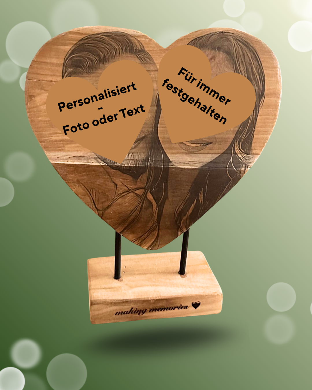 Herz aus Holz mit Wunschmotiv