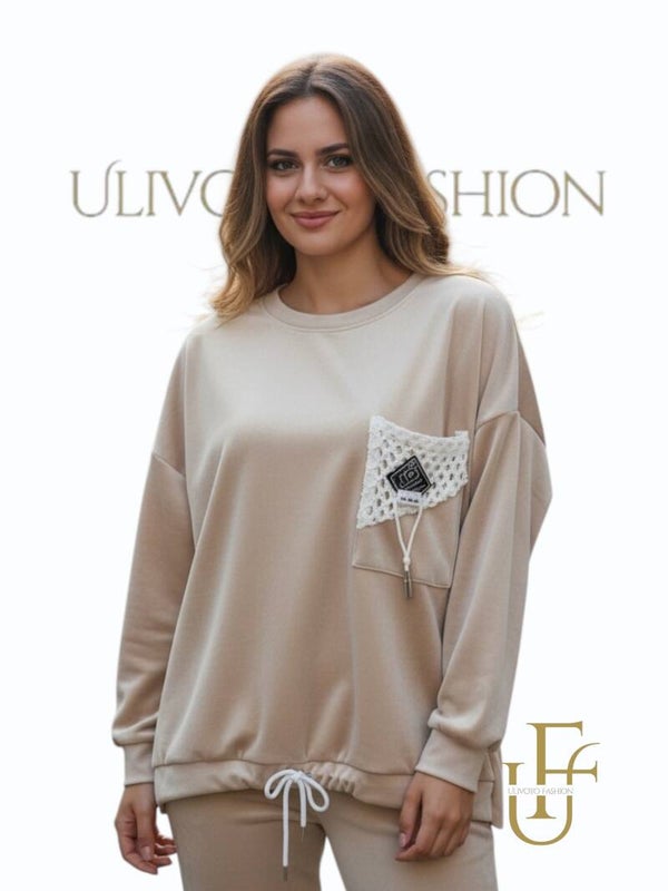 Sweater met borstzak en koorddetail