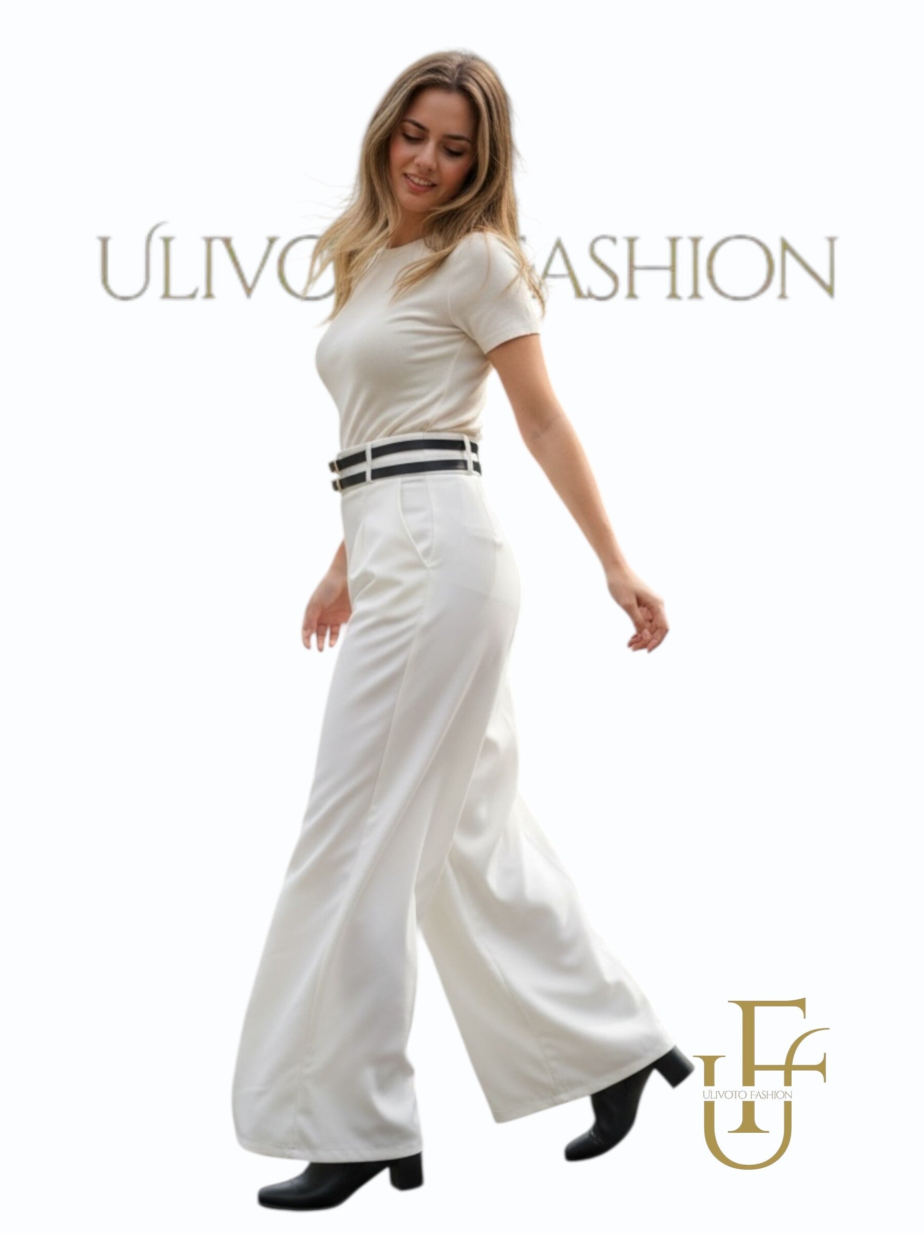 Pantalon wide- pijp met hoge taille