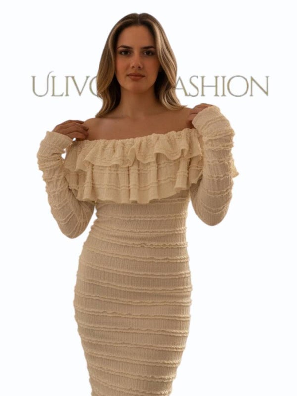 Off Shoulder Jurk met Ruches