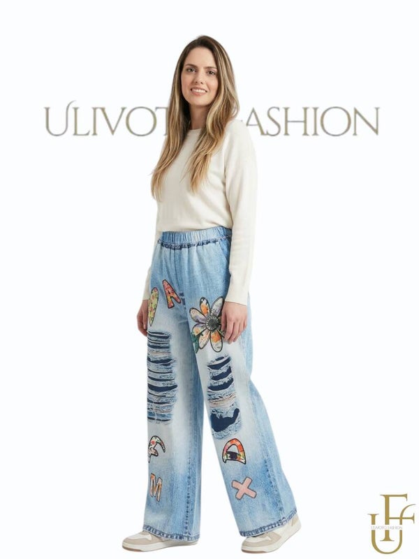 Trendy ripped denim broek