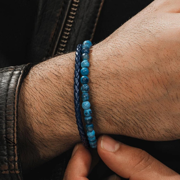 Natural Blue Agate with woven Leather