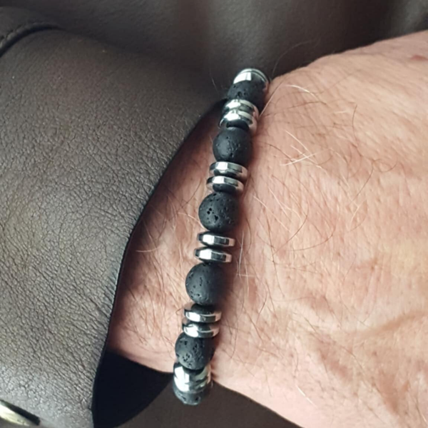 Lava stone & Steel bead Bracelet